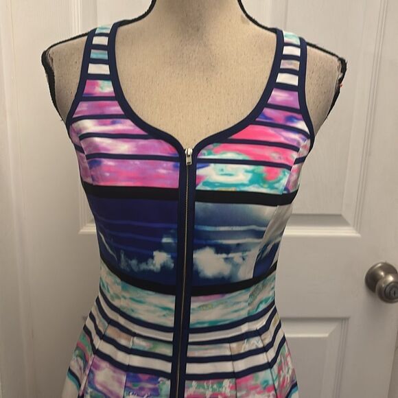 Amanda Uprichard Colorful zipper front  100% silk Sleeveless Dress, S - Picture 2 of 9